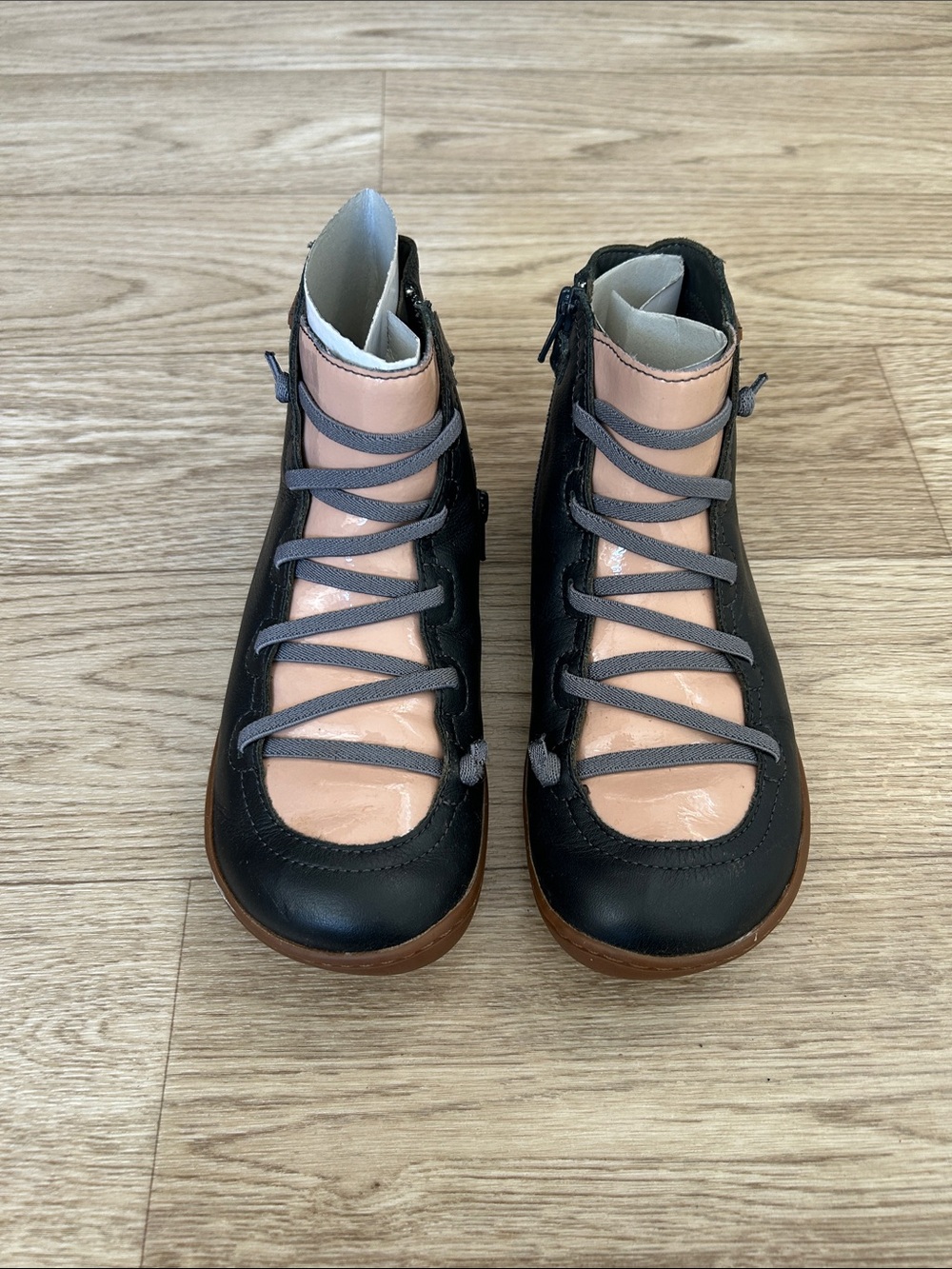 Camper Kids Black and Pink Lace-Up Ankle Boots